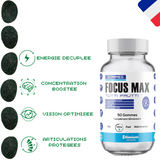 Stimium Focus Max Gomme prebiotique vegan 4 en 1 pour energie, concentration, vision et articulations pour plus de resultats et de performances