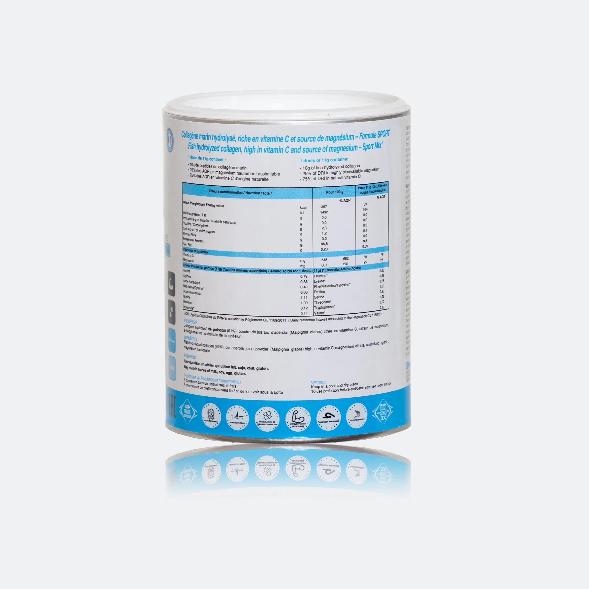 Collagène + Vitamine C + Magnésium pour Articulations et Peau – Saveur Neutre – 340g (30 Portions) – Kolaflex