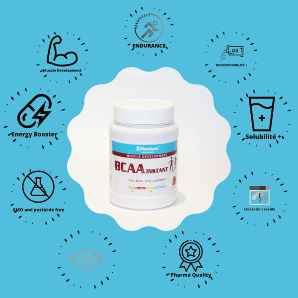 BCAA Instant, meilleurs acides aminés, pour développement et récupération musculaire, le seul BCAA a libération immédiate associé à la L-Glutamine avec solubilité optimisée et assimilation rapide, pour empêcher le catabolisme et améliorer le métabolisme protéique nécessaire à la construction musculaire, en réduisant la fatigue liée à l’effort et en améliorant les performances