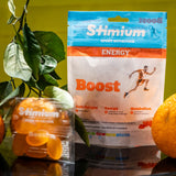 Stimium Boost Les gommes d’effort anti coupe de pompe pour une énergie immédiate et instantanée sans mal de vente, avec Maltodextrine,  L-arginine, Caféine, Coenzyme Q10, Vitamines A, B6, B8, B9, B12, C, D et E