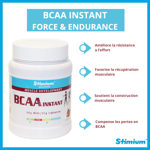 BCAA Instant, meilleur acides aminés, pour développement et récupération musculaire, le seul BCAA a libération immédiate associé à la L-Glutamine avec solubilité optimisée et assimilation rapide, pour empêcher le catabolisme et améliorer le métabolisme protéique nécessaire à la construction musculaire, en réduisant la fatigue liée à l’effort et en améliorant les performances