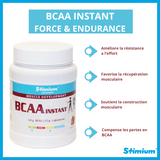 BCAA Instant, meilleur acides aminés, pour développement et récupération musculaire, le seul BCAA a libération immédiate associé à la L-Glutamine avec solubilité optimisée et assimilation rapide, pour empêcher le catabolisme et améliorer le métabolisme protéique nécessaire à la construction musculaire, en réduisant la fatigue liée à l’effort et en améliorant les performances