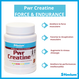 Stimium Pwr Creatine pour augmenter ses performances, le travail effectué pendant l’effort, la production d’ATP et augmenter sa masse musculaire tout en améliorant sa récupération, et en permettant une plus grande tolérance à l’entraînement.
