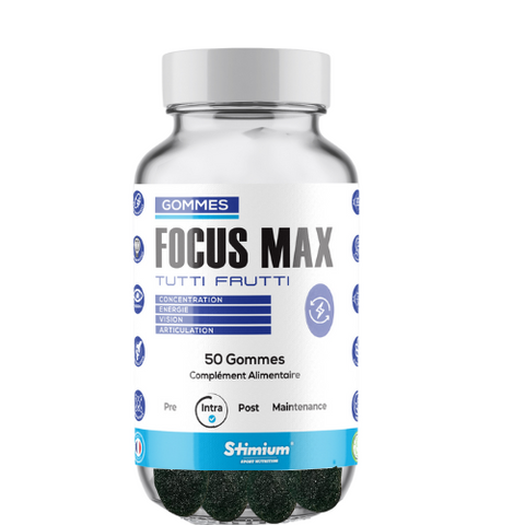 Stimium Focus Max Gomme prebiotique vegan 4 en 1 pour energie, concentration, vision et articulations pour plus de resultats et de performances