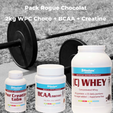 Pack Rogue WPC 2kg Chocolat 81% avec BCAA et Glutamine et créatine comprimé 1gr pour construction musculaire, plus de force et plus de performances