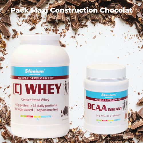 Pack Maxi Construction Chocolat - Whey Concentree 2kg 80-81% et BCAA enrichie en L Glutamine