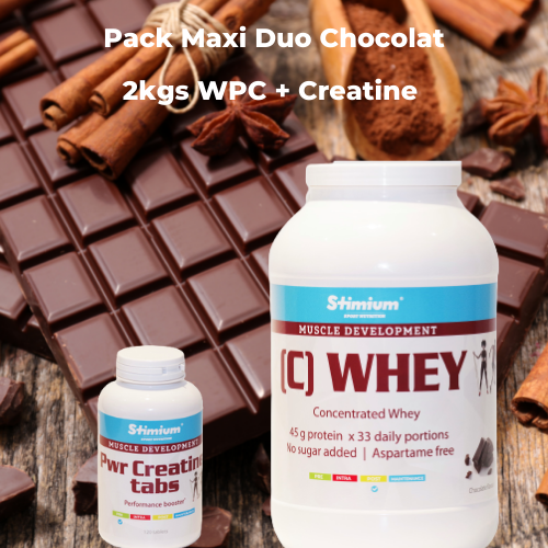 Pack maxi duo WPC 80 81% concentrée + creatine en comprime 1gr pour renforcement musculaire et force