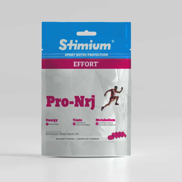 Stimium Pro Nrj, Gommes d’effort pour les sportifs d’endurance, sur de longues durées, avec vitamine C, guarana, jus de betterave, maltodextrine et zinc. Energie immédiate sans maux de ventre, mieux et que les gels et solution pour remplacer les gels