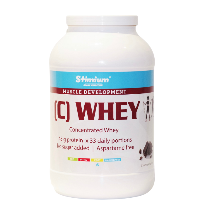 Stimium C Whey Chocolat 2kg de proteine concentree WPC a 80%  81% pour construction musculaire et recuperation optimisee avec une parfaite solubilite sans grumeaux dans le shaker avec du vrai chocolat