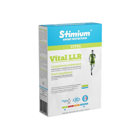 Stimium Vital LLR, une technologie unique pour le plus complet des multivitaminés avec Tribulus et Ginseng. Libération des actifs en 5 minutes, 45 minutes et 8 heures pour une efficacité toute la journee, Technologie 3 couches à libération prolongée (meilleure absorption, meilleure biodisponibilité), Dosage optimal (technologie à libération prolongée), Dispersion des actifs au moment le plus nécessaire technologie à libération prolongée)